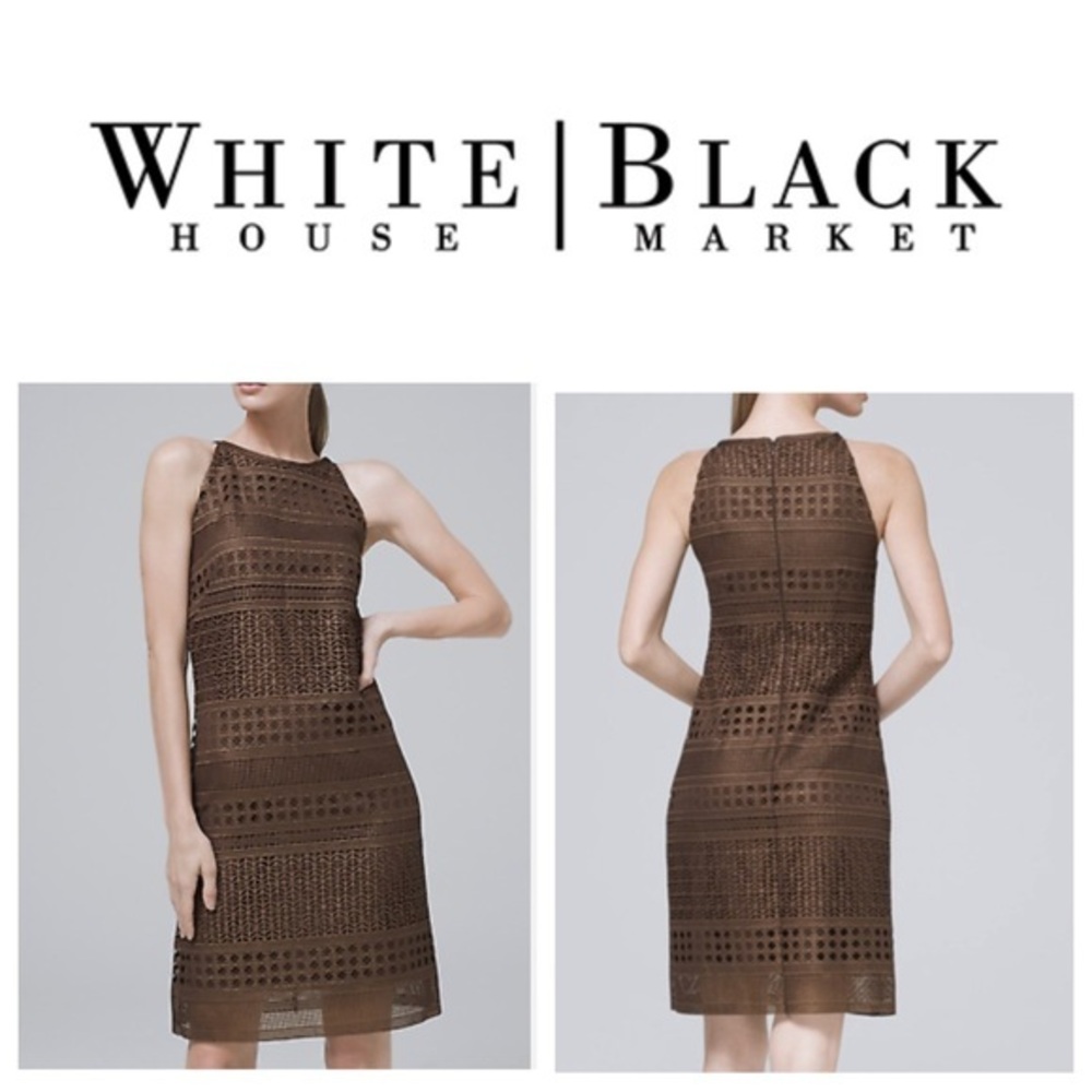 White House Black Market Laser Cut Shift Dress Brown Shimmer Foil, 0